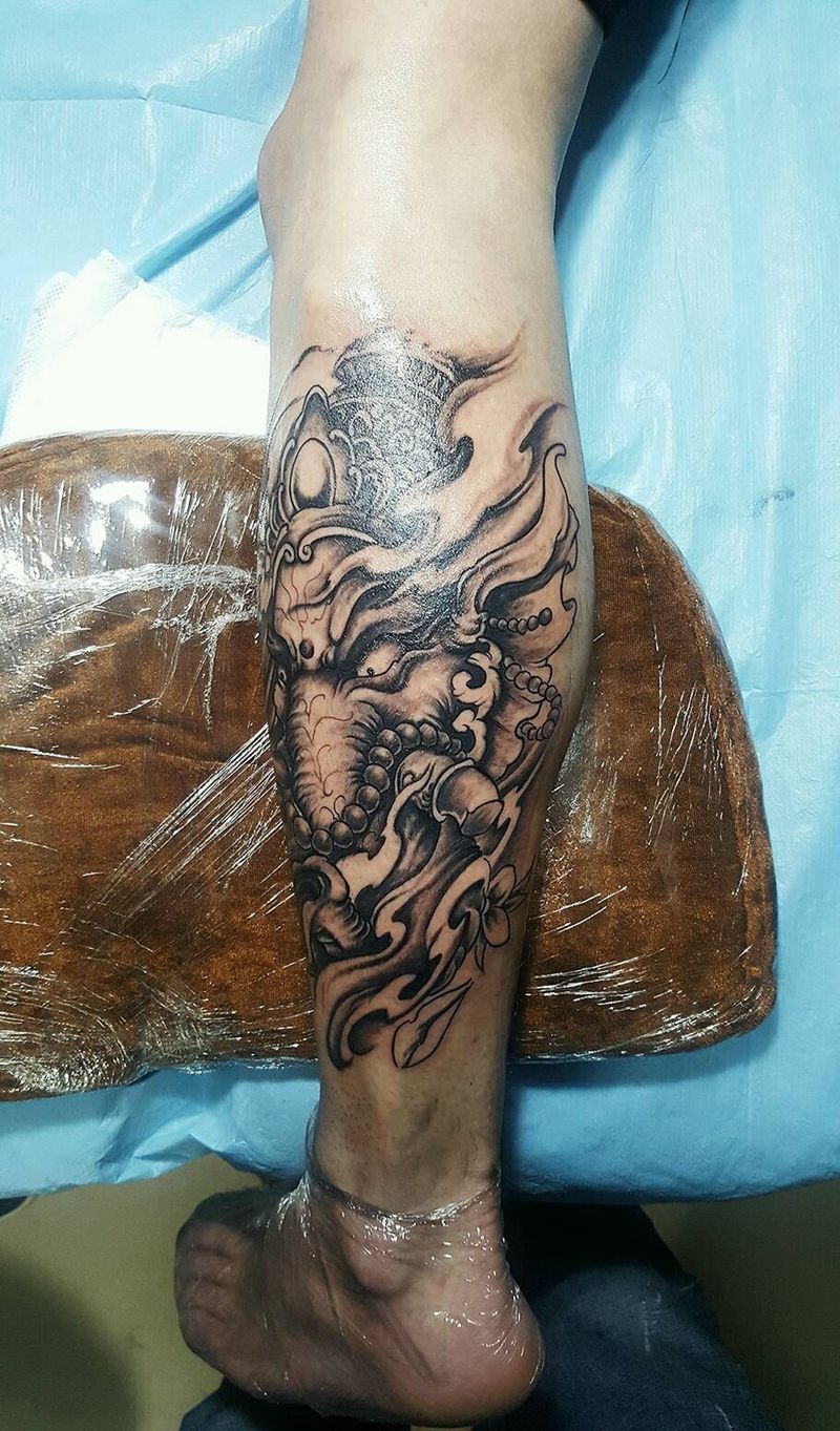 象神纹身图片_腹部腰部背部手臂腿部传统鬼神宗教象神成品纹身图案