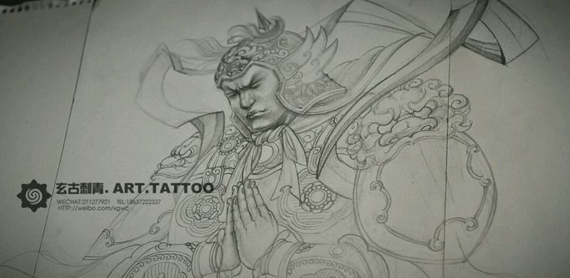 随笔纹身图片_肩部背部臀部传统人物成品手稿插画纹身图案