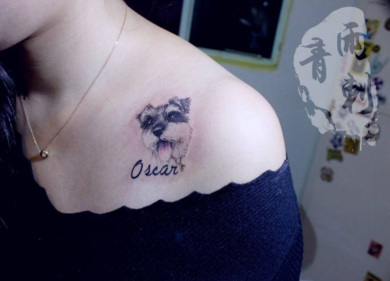 清新写实雪纳瑞 雨刺青出品 雨师傅作品纹身图片