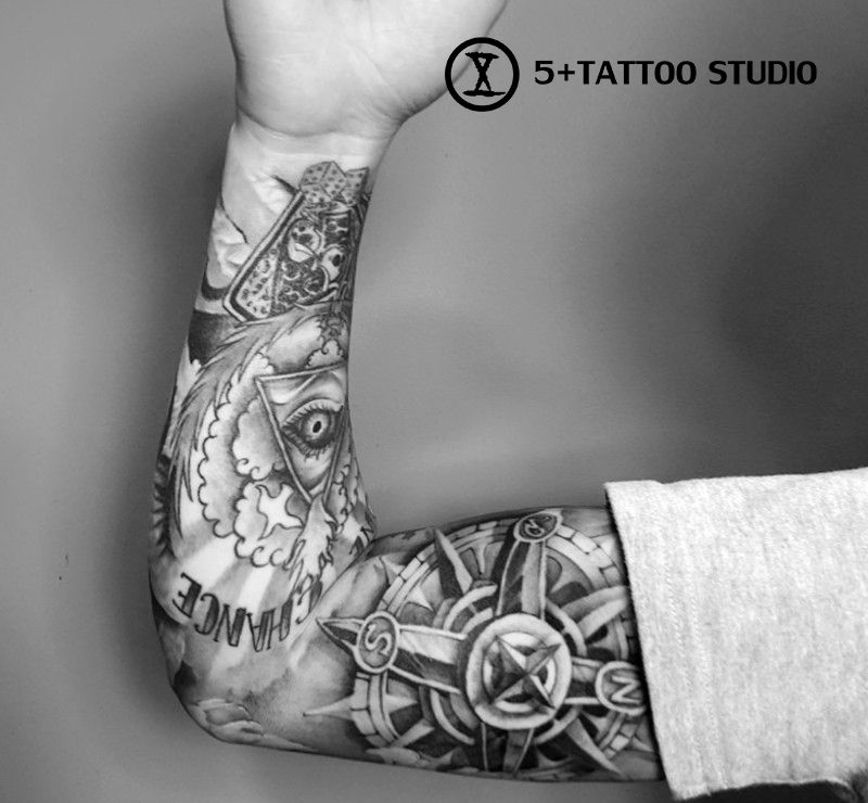 罗盘纹身图片_手臂欧美写实纹身图案