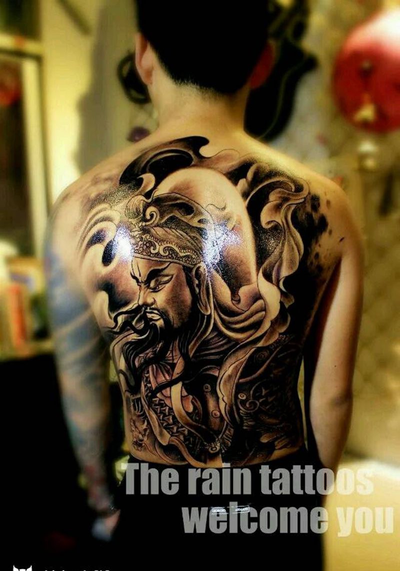 美髯公纹身图片_肩部腰部背部传统习俗写实人物鬼神宗教成品纹身图案