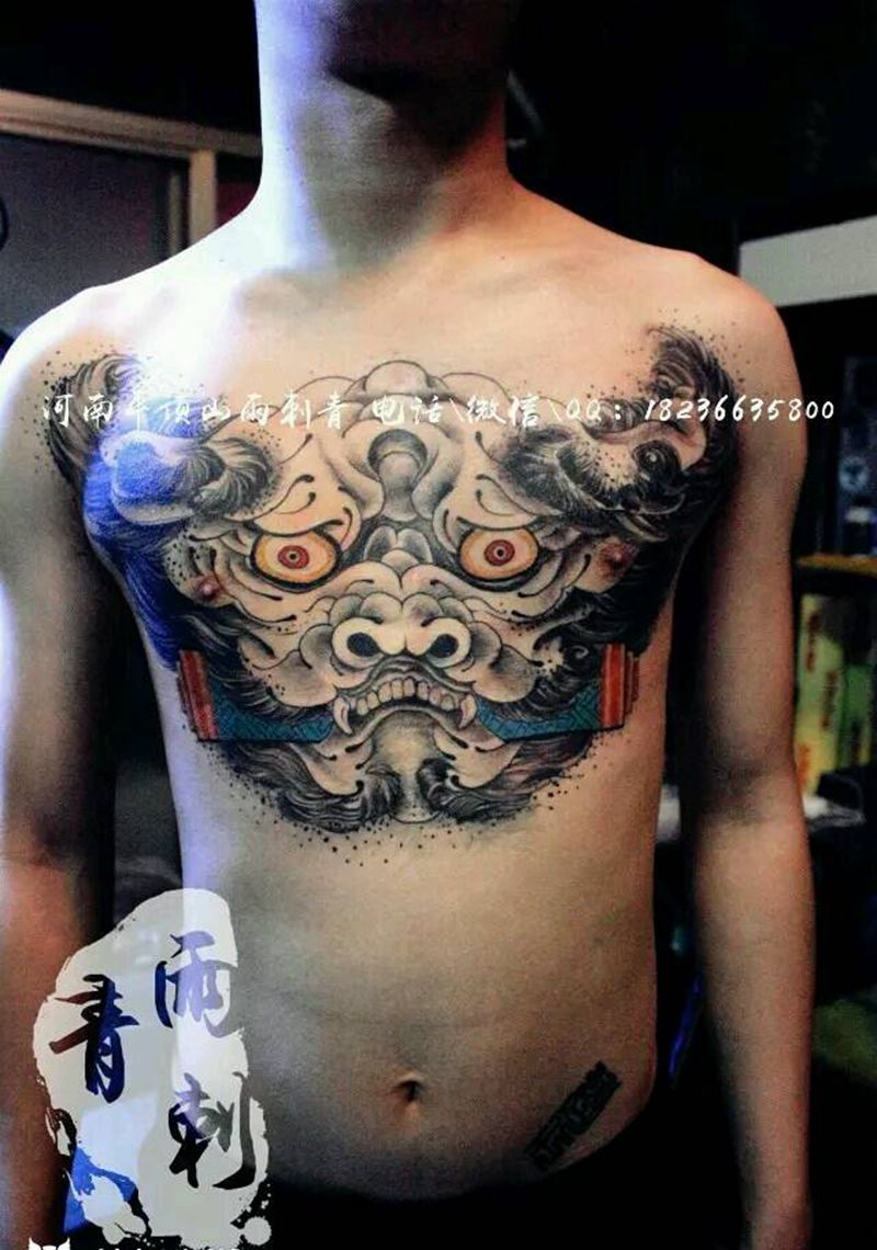 大V般若纹身图片_胸部腹部传统肖像鬼神宗教原创成品纹身图案