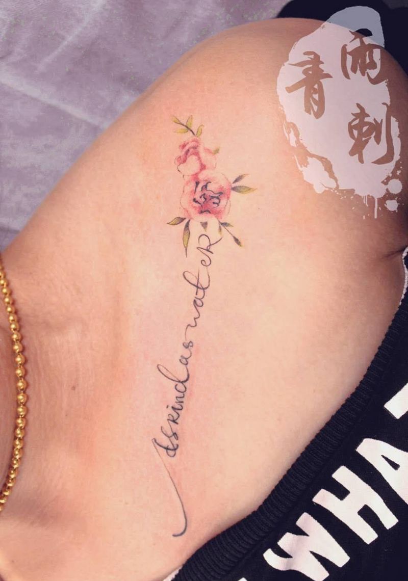 原创手绘字体纹身图片_成品肩部清新原创植物纹身图案