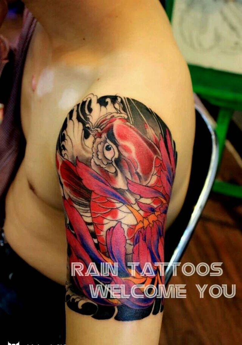 遮盖作品纹身图片_肩部手臂传统动物成品纹身图案