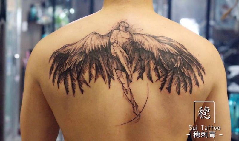 自由飞翔情侣纹身图片