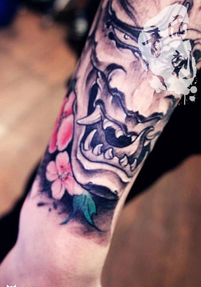 善恶相生纹身图片_成品传统手稿手臂手部写实肖像鬼神宗教原创纹身图案