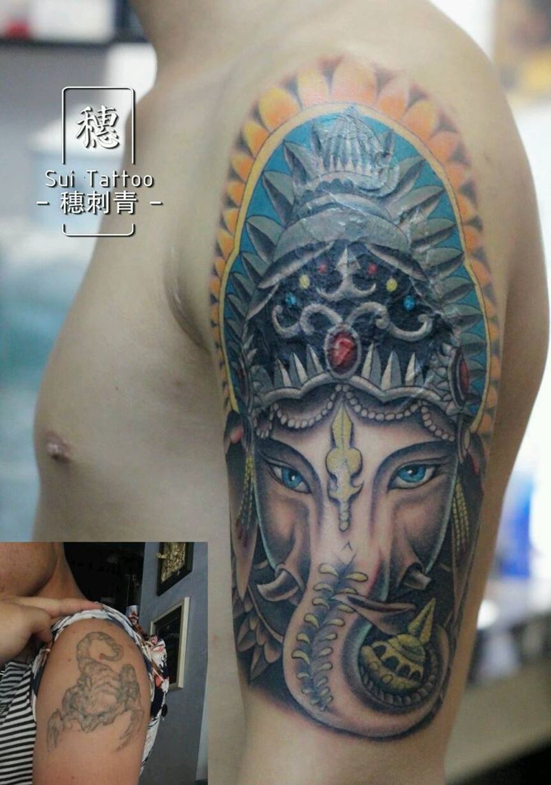 象神完美遮盖纹身图片