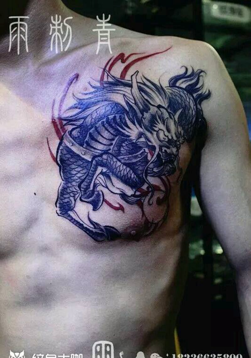 麒麟纹身图片_胸部传统动物鬼神宗教原创成品纹身图案
