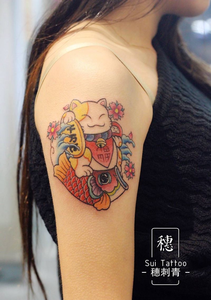 招财猫纹身图片