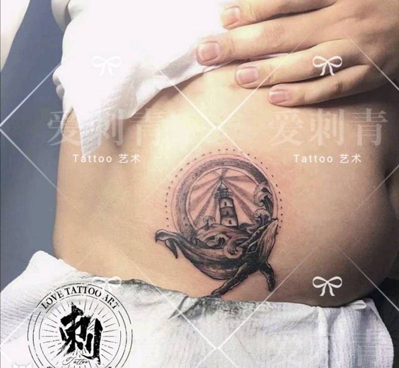 遮盖疤痕纹身图片_腹部纹身图案