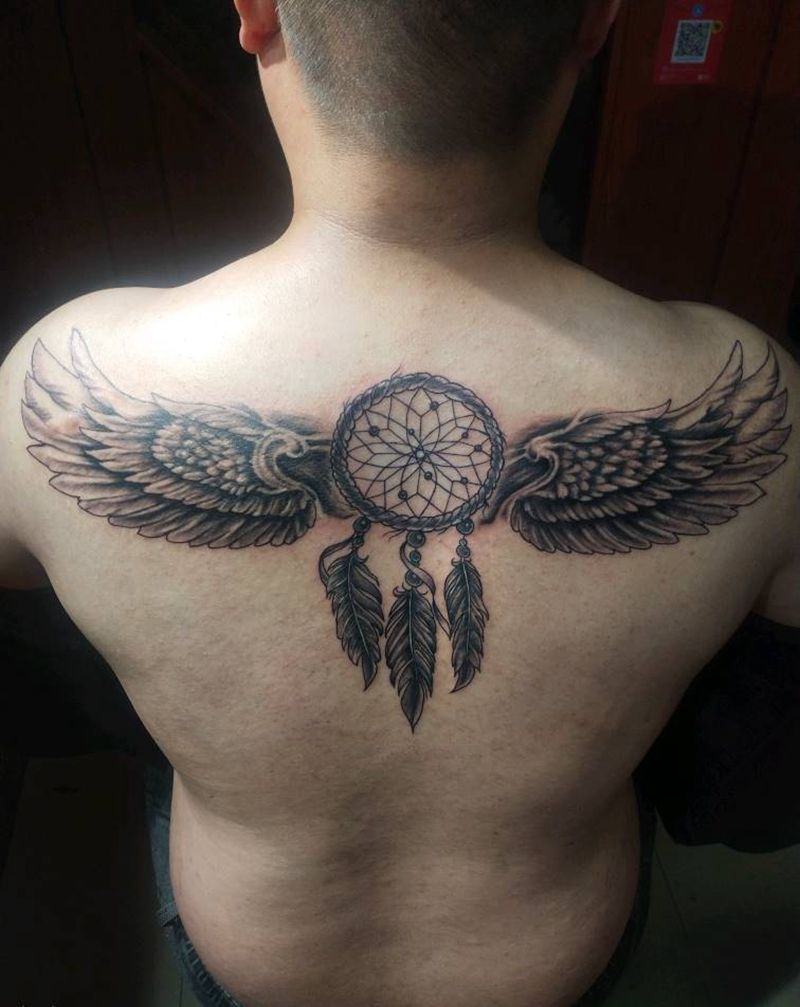 拼接翅膀纹身图片_背部几何纹身图案