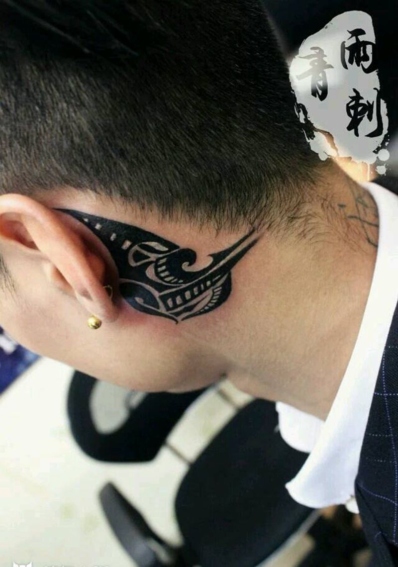 遮盖字体纹身图片_颈部习俗图腾原创成品纹身图案