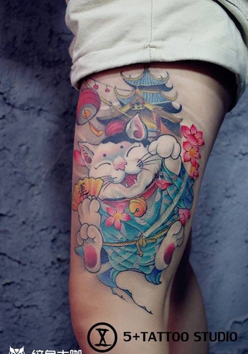 招财猫纹身图片