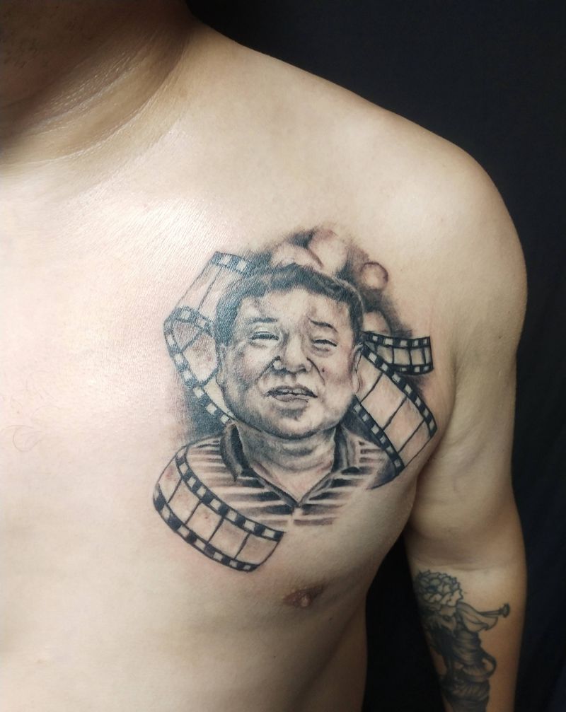 父亲纹身图片_胸部欧美写实点刺纹身图案