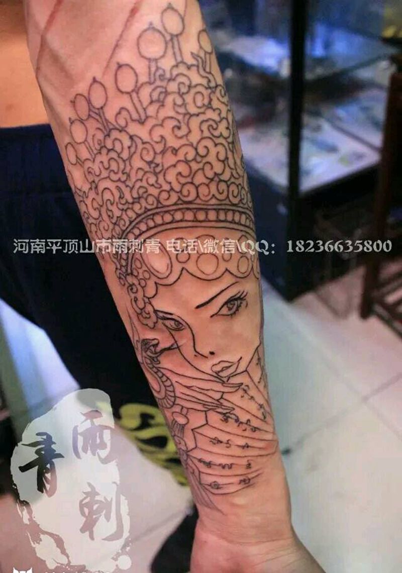 花臂未完成纹身图片_手臂传统人物花臂纹身图案