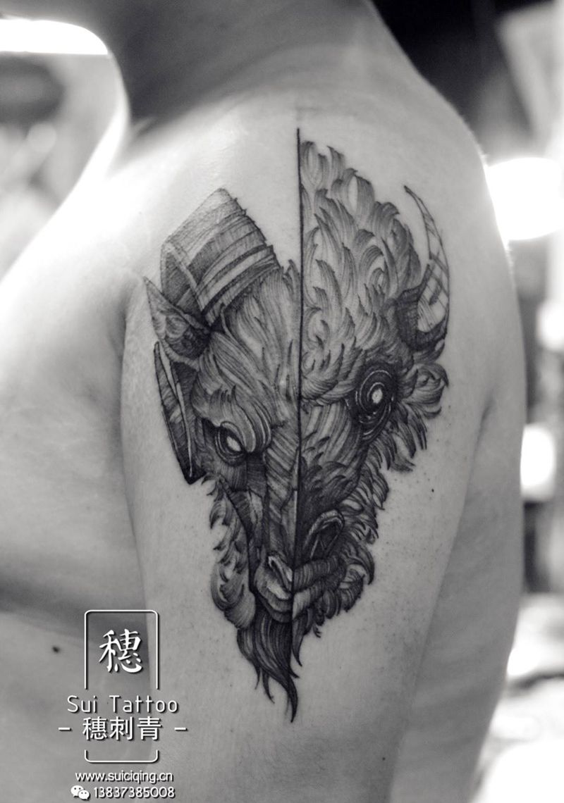 摩羯座——by:穗BOSS纹身图片