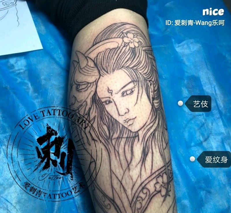 艺伎纹身图片_腿部纹身图案