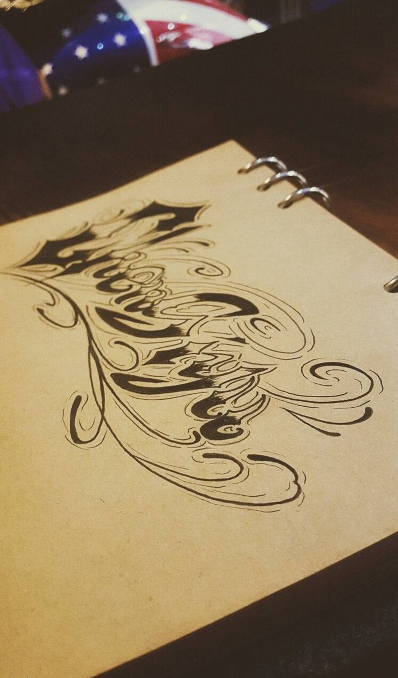 欧美花体纹身图片_腿部脚部欧美几何字符原创成品手稿纹身图案