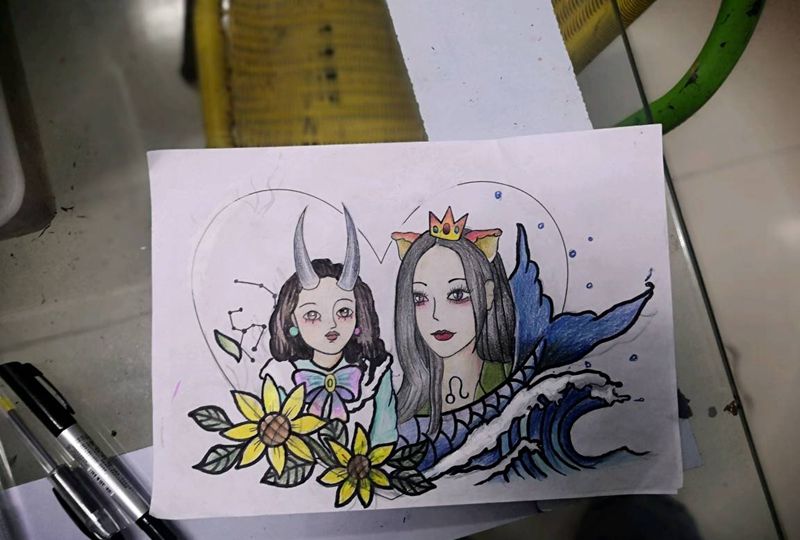 原创手稿纹身图片_胸部纹身图案