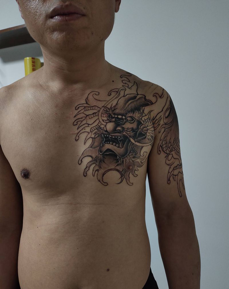 龍，告一段落，下次再会！纹身图片_手臂新传统纹身图案