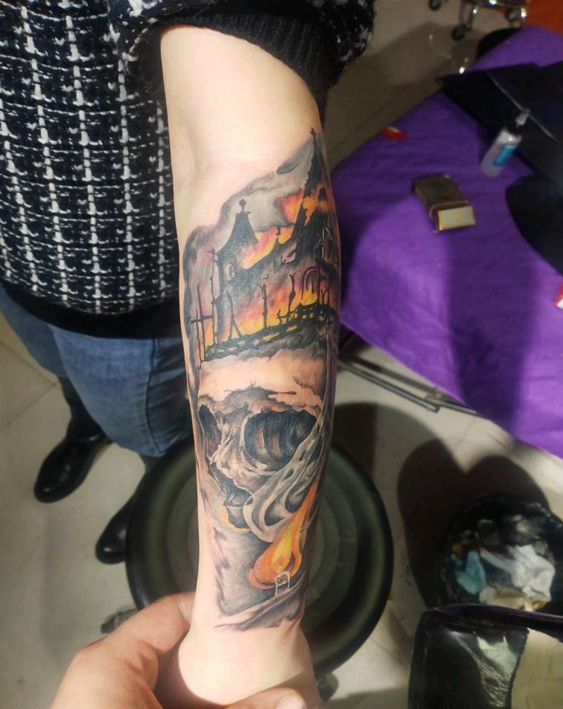 手臂老图遮盖纹身图片_手臂欧美写实纹身图案