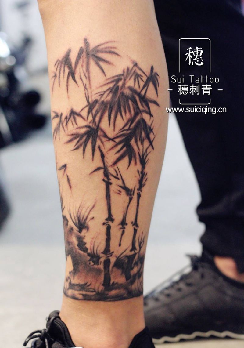 水墨竹子纹身图片