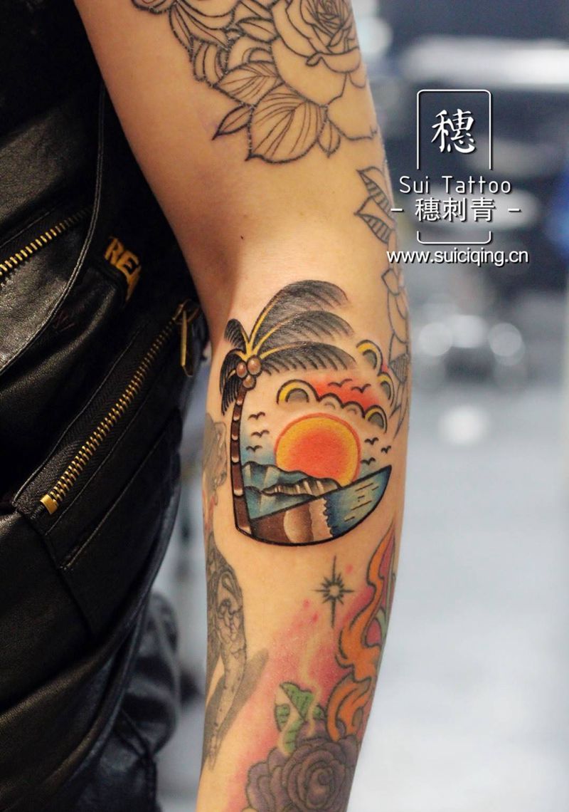 小海滩纹身图片