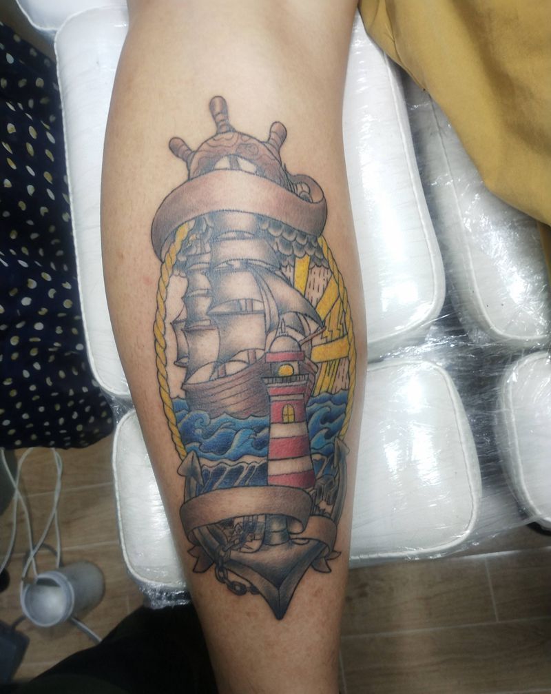 old school纹身图片_腿部Old School纹身图案