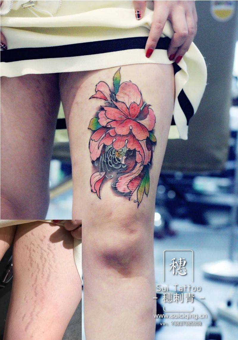 大花遮盖纹身图片