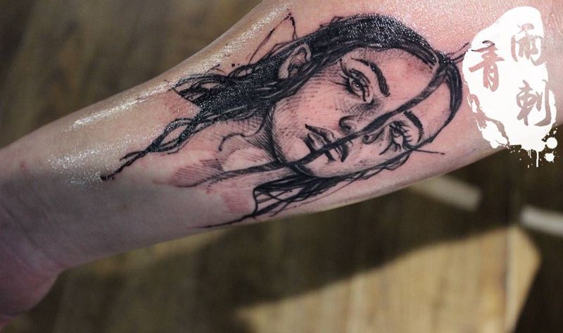 暗黑写实美女纹身图片