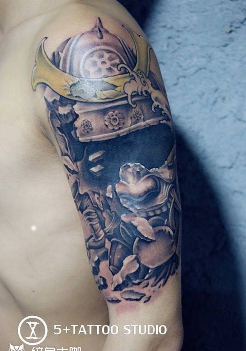 武士遮盖纹身图片