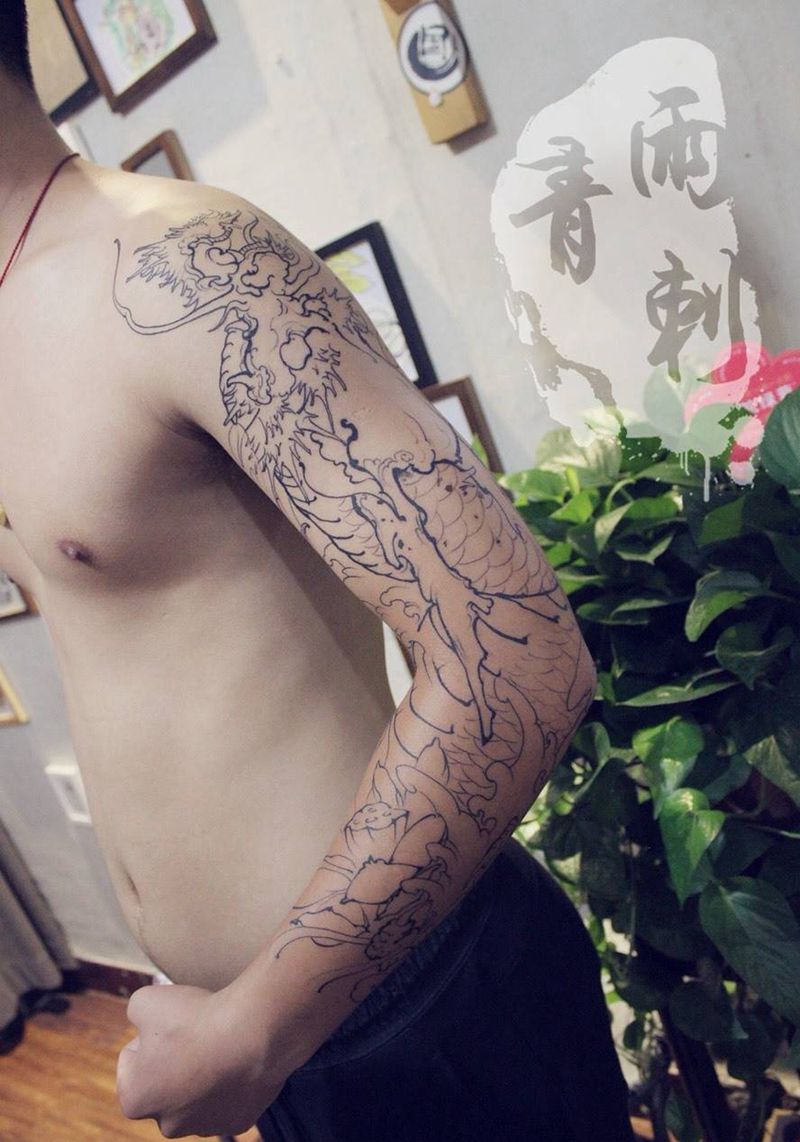 花臂龙纹身图片_手臂腿部传统习俗宗教未完神兽纹身图案