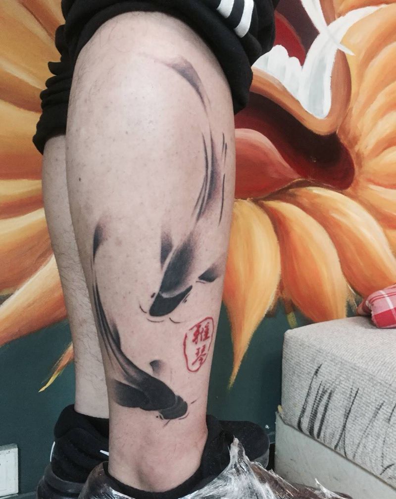 水墨鱼儿纹身图片