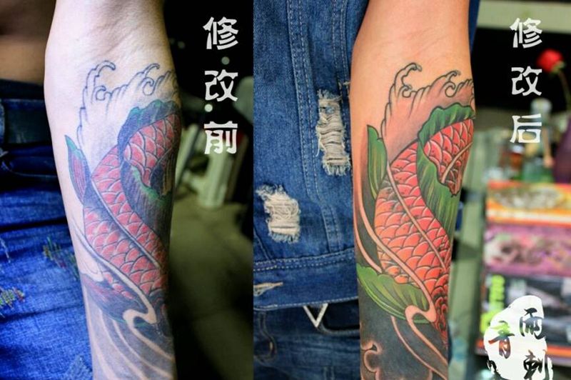 修改锦鲤纹身图片_手臂传统动物成品纹身图案