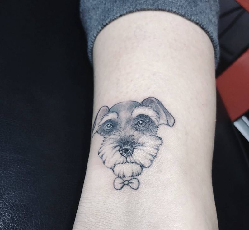 雪纳瑞纹身图片_成品脚部腿部清新写实动物纹身图案