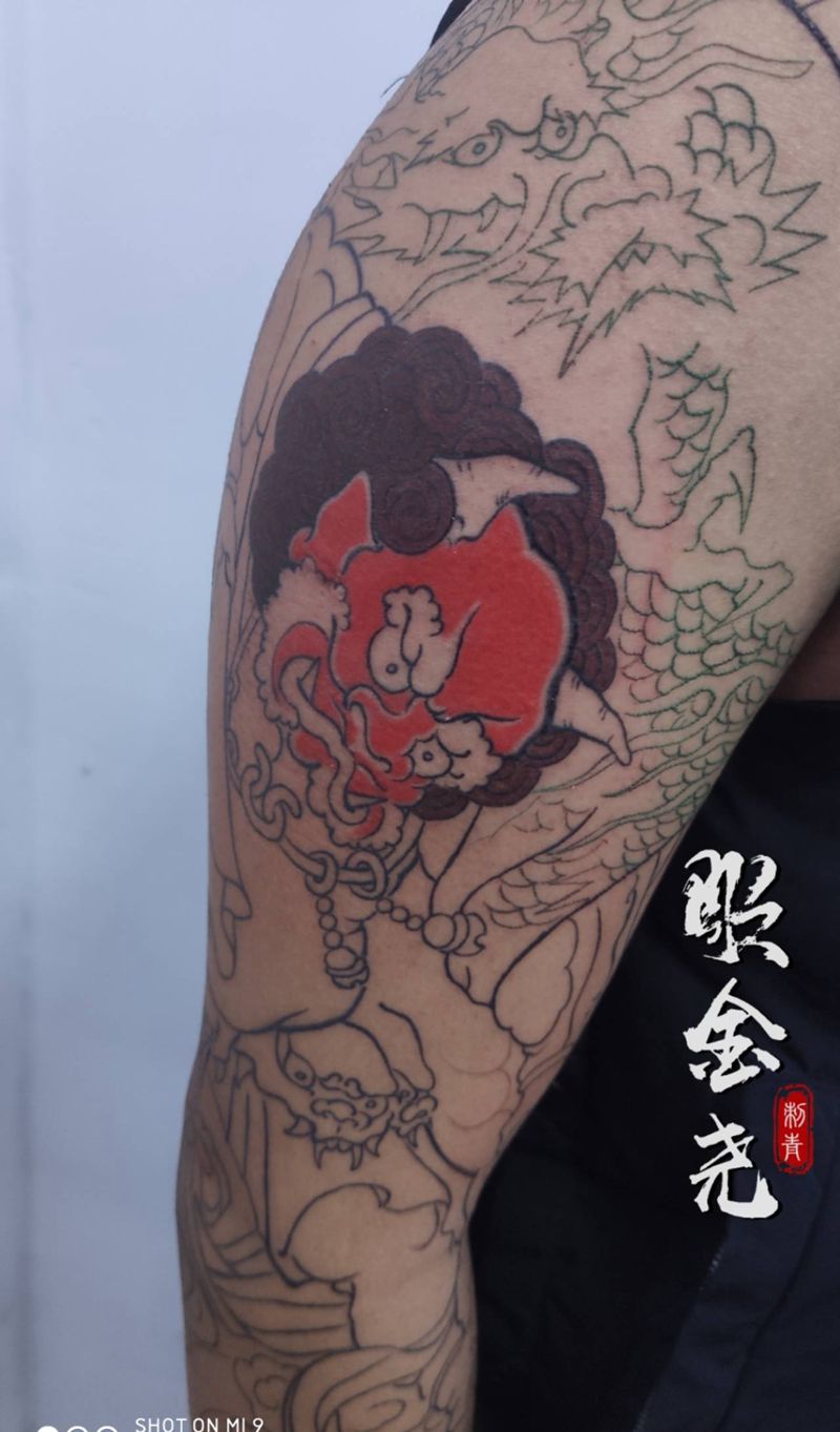 风神（未完）纹身图片_手臂老传统花臂风神纹身图案