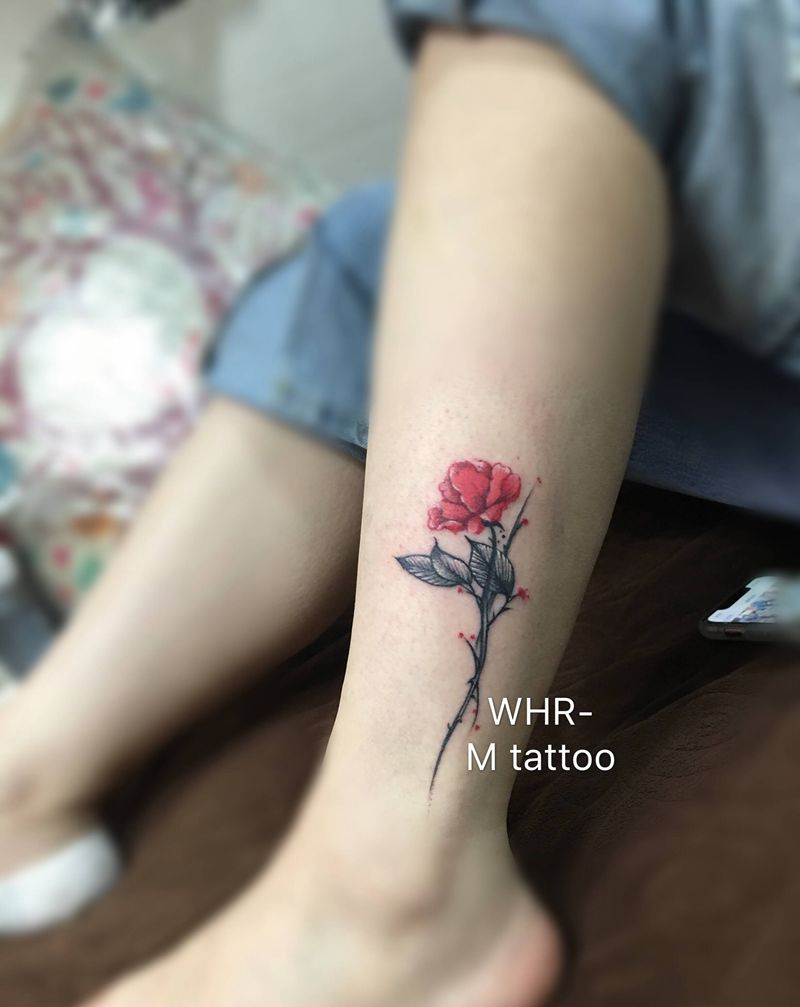 小清新纹身图片_腿部水墨纹身图案