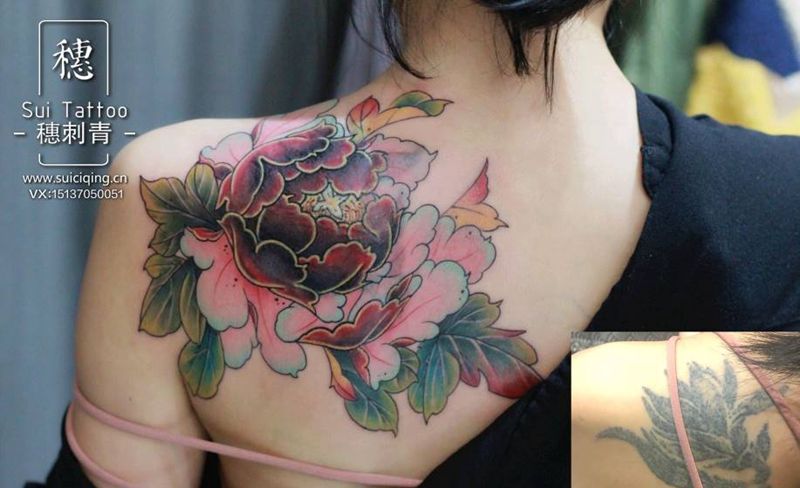 牡丹纹身图片_背部纹身图案