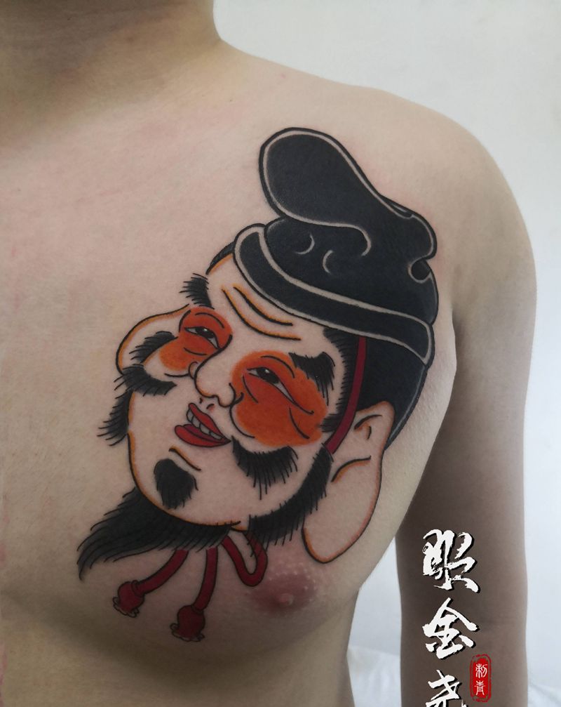 惠比寿纹身图片_胸部老传统福神 惠比寿纹身图案