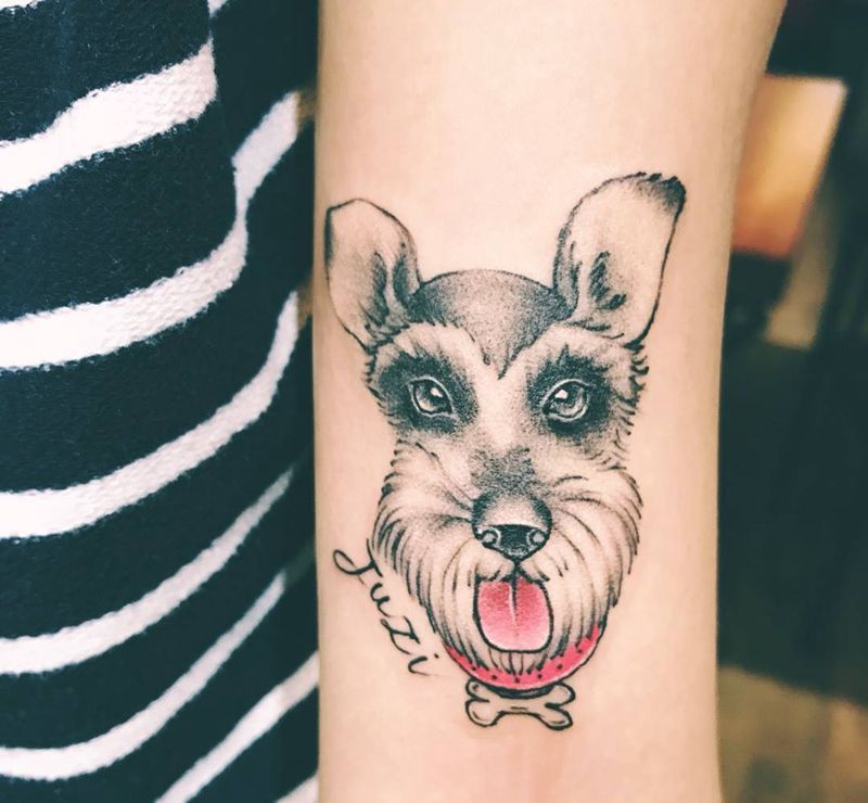 爱宠纹身图片_成品手臂写实清新动物纹身图案