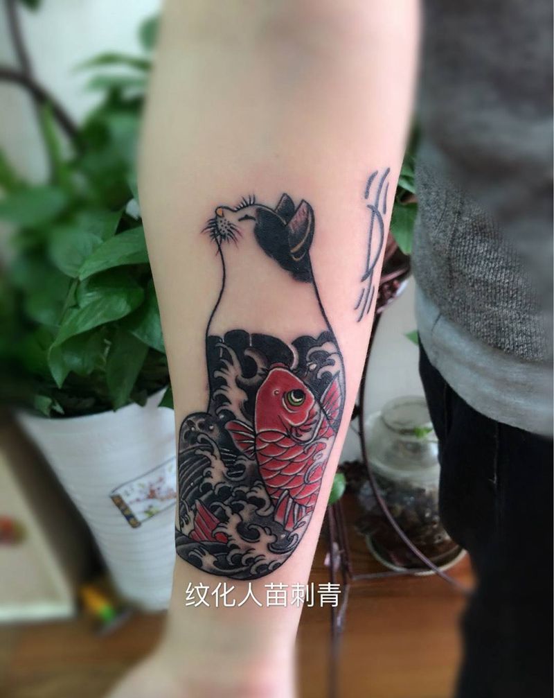 日式纹身猫纹身图片
