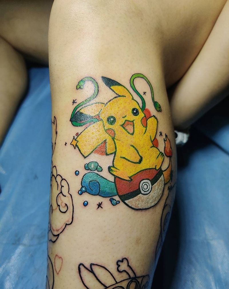 动漫纹身图片_腿部皮卡丘纹身图案