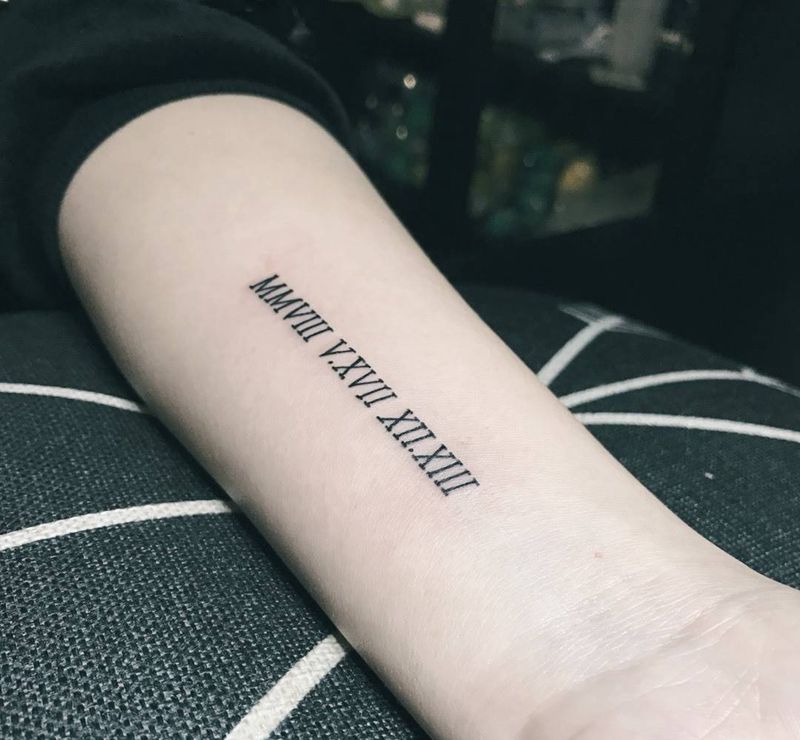 罗马数字纹身图片_成品手臂清新字符纹身图案