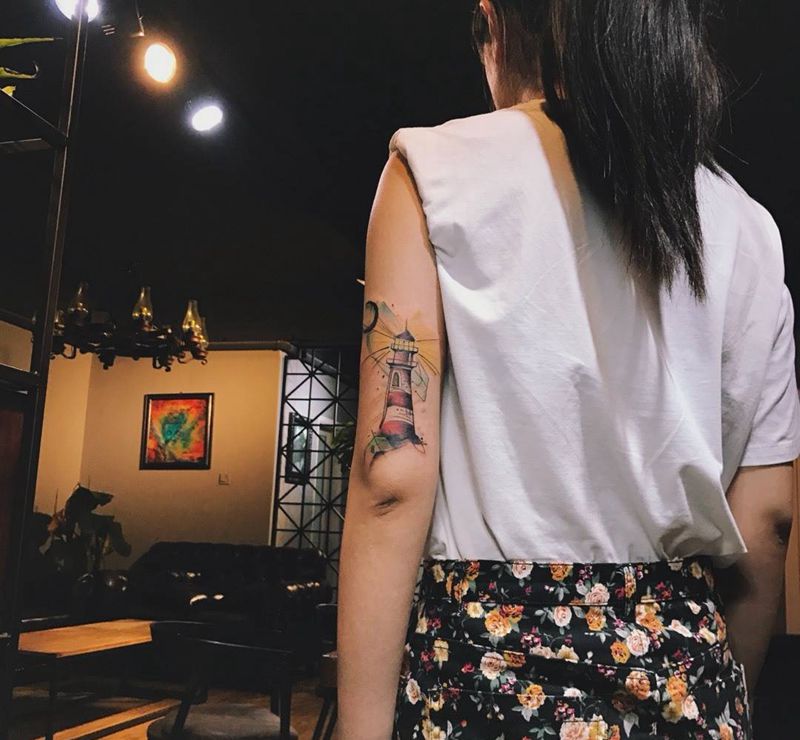 lighthouse纹身图片_成品手臂欧美静物纹身图案
