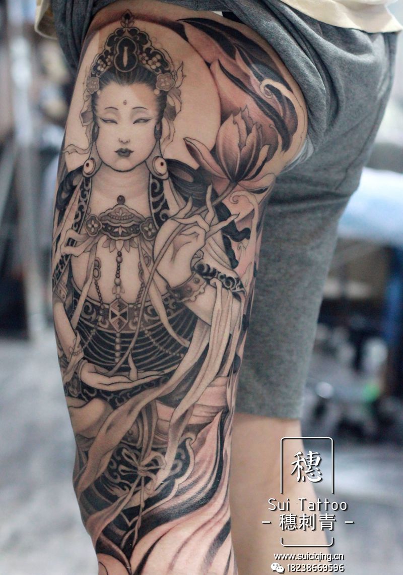 新传统 佛 by;穗哥纹身图片_腿部新传统纹身图案