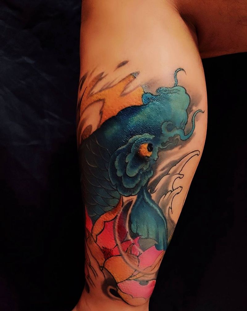 小腿纹身图片_腿部新传统纹身图案