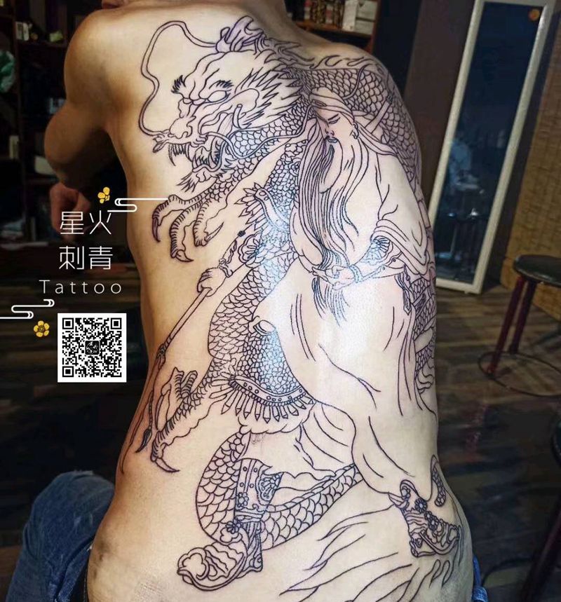 关公纹身图片_背部新传统纹身图案