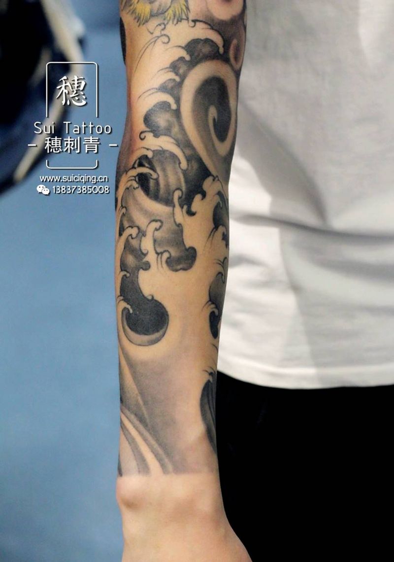 浪臂.花臂纹身图片_手臂新传统纹身图案