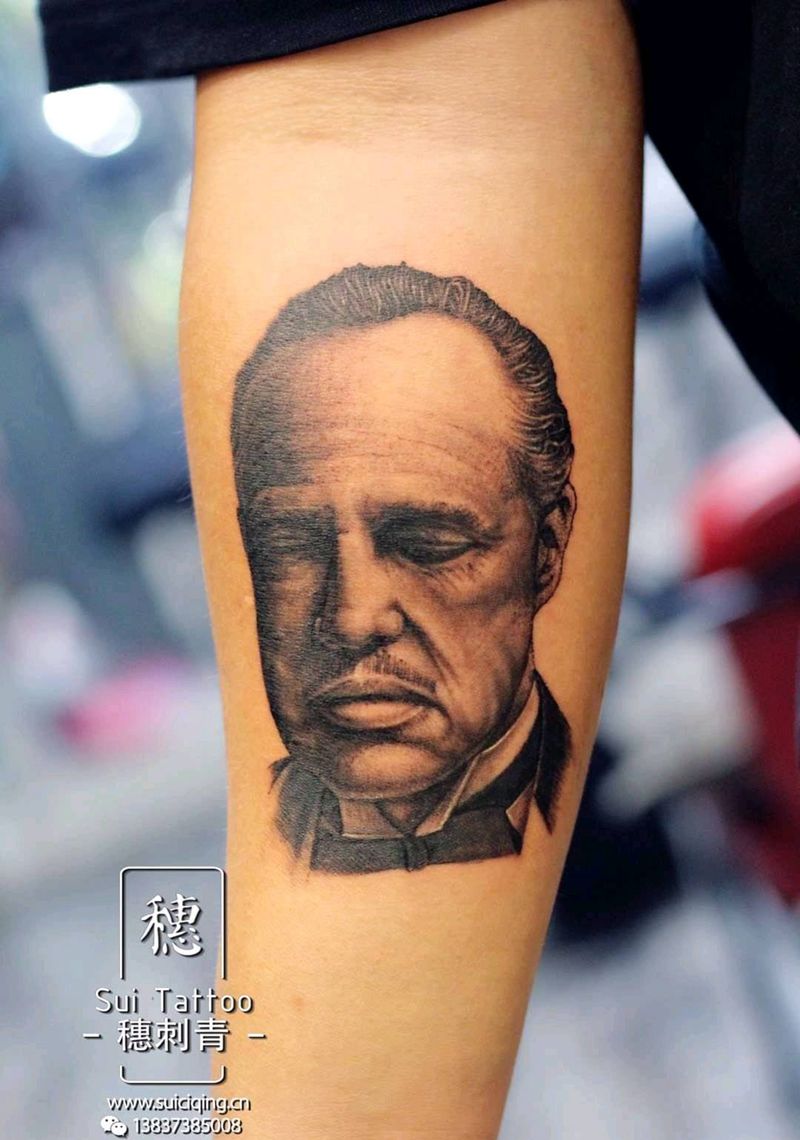 教父纹身图片_手臂欧美写实纹身图案
