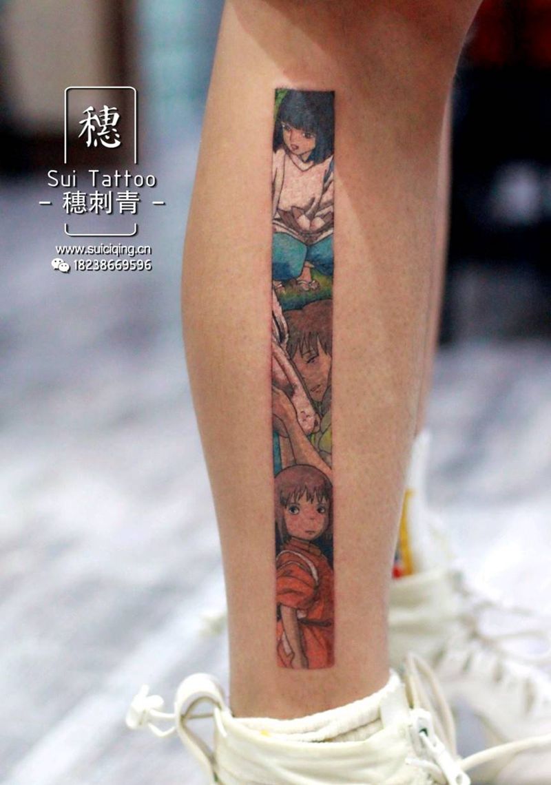千与千寻纹身图片_腿部纹身图案